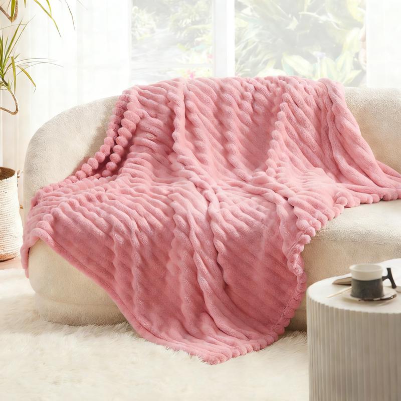 UFIST Cozy Solid-Color Flannel Blanket, Ultra-Soft Imitation Rabbit Fur Throw, Warm Multipurpose Companion for Office Bed Camping Travel Naps, All-Season Gift Blanket