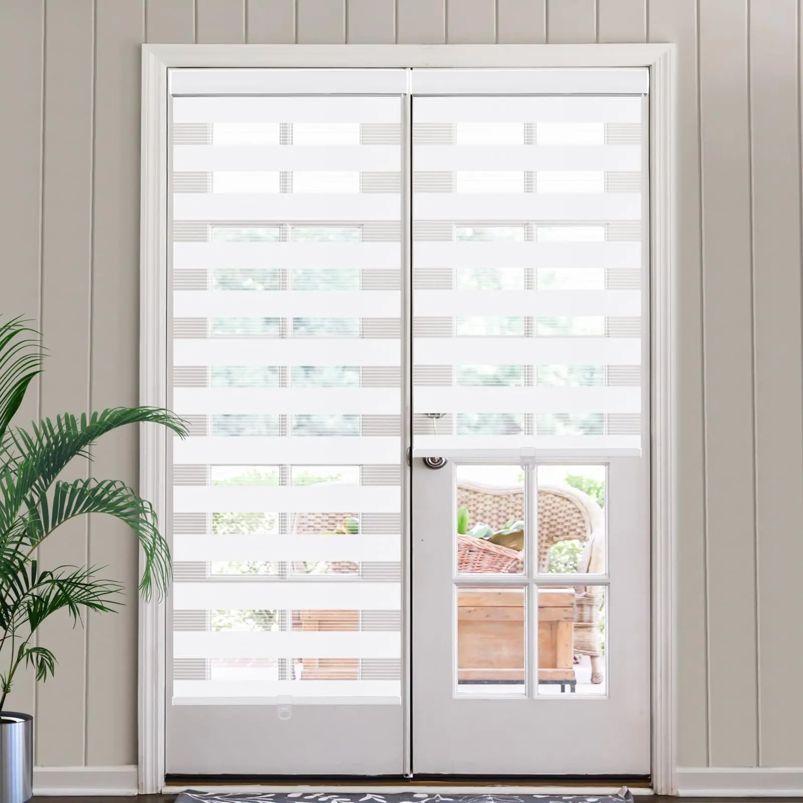 SEEYE Cordless Zebra Blinds for Window 18-72" W x 72" H, French Door Blinds Free-Stop Roller Window Shades with Valance, Light Filtering/Blackout Window Treatment Sheer Blinds & Shades Easy to Install, White