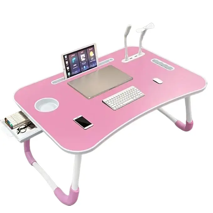 Ergonomic Laptop Stand - Portable Lap Desk, Foldable Desk Accessory with Stable Tabletop, 4 USB Ports, Cooling Fan, LED Light, Cup Holder, Storage Drawer, Tablet Slot, Perfect Gift Choice for Home Office, Bed Use (Laptop Stands & Trays), Parents