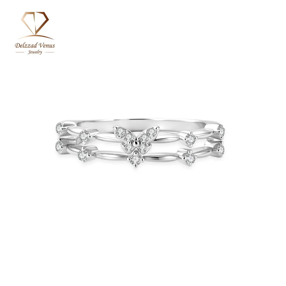 Delzzad 0.1ct Aura of Spring Ring Tiny Dainty Butterfly Ring Garden Flutter Ring Band VVS Synthetic Moissanite Ring Jewelry Copper Band Perfect Birthday Engagement Wedding Anniversary Christmas Valentine's Day Mother's Day Gift