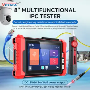 [2026 New] Noyafa NF-IPC728HSO Multifunctional CCTV Tester – 8" Full-HD IPS Display, 8K UHD Cameras Support, Dual Gigabit Ethernet Ports, Various Network Tools, Wi-Fi Analysis, TDR Cable Test, PoE, OPM & VFL for Security Monitoring & Cabling Projects