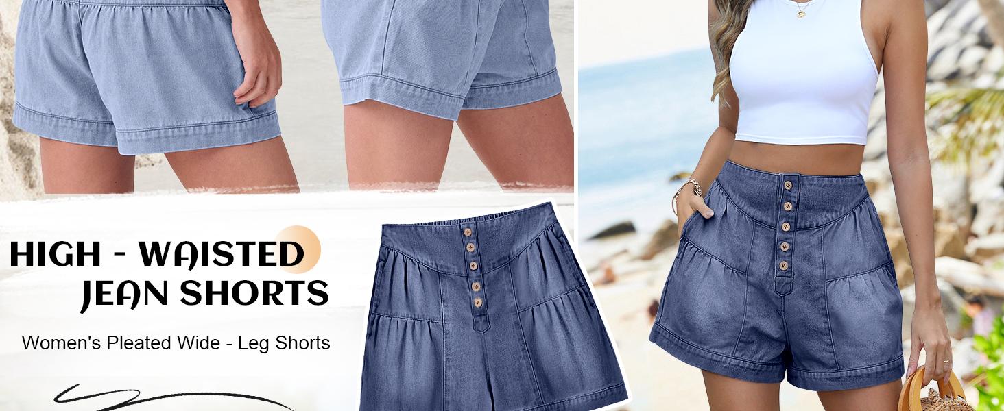 ANRABESS Women's Denim Shorts Summer Baggy High Waisted Flowy Wide Leg Buttons Pleated Casual Jean Shorts 2026 Fashion Skorts