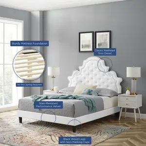 Modway Gwyneth Tufted Performance Velvet Full Platform Bed in White