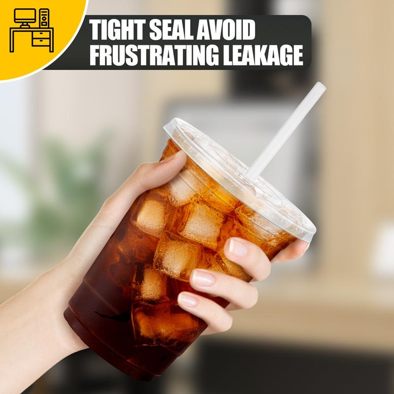 100-Pack Disposable Cold Drink Cups with Lids and Straws Transparent Plastic Cups 12oz to 24oz Sturdy BPA-Free for Parties Picnics Barbecues and Travel