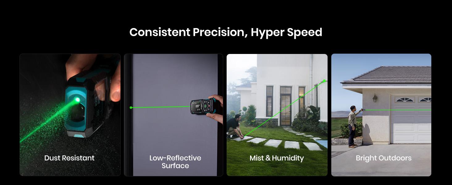 MILESEEY S50 Green-Beam Laser Distance Measure - 400ft Laser Measure, P2P, Side-Laser Alignment, Rechargeable, 2.4" IPS Backlit Display, Area/Volume Measurement, 8 Units, Indoor&Outdoor,Bluetooth app
