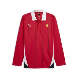 PUMA Mens Scuderia Ferrari Race Collared Long Sleeve Jersey Casual - Red PUMA Mens Scuderia Ferrari Race Collared Long Sleeve Jersey Casual - Red