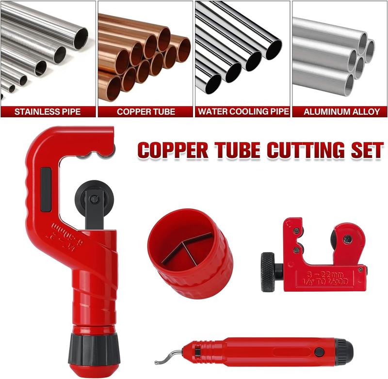 4-1 Tubing Cutter Set, Heavy Duty Pipe Cutter 1/4’’-2’’ OD, Mini Pipe Cutter 1/8’’-7/8’’OD, Mini Copper Pipe Cutter with Deburring Tool, PVC/Aluminium/Plastc Pipes, Suitable for repair & DIY workers