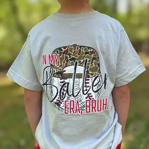 In My Baller Era Bruh T-Shirt, Funny Baseball Graphic Tee, Youth Trendy Streetwear, Camo Hat Baseball Shirt, Gift for Boys, Sporty Summer Shirt