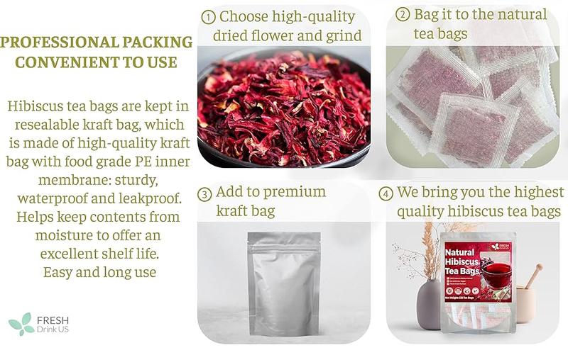 FreshDrinkUS Premium 140 Hibiscus Flowers Tea Bags, 100% Natural, Pure from Hibiscus Flowers. Loose Flower Hibiscus Herbal Tea. Hibiscus Flower Tea. No Sugar, No Caffeine, No Gluten, Vegan. hibiscus tea Beverage FreshDrinkUS Premium 140 Hibiscus Flowers Tea Bags, 100% Natural, Pure from Hibiscus Flowers. Loose Flower Hibiscus Herbal Tea. Hibiscus Flower Tea. No Sugar, No Caffeine, No Gluten, Vegan. hibiscus tea Beverage