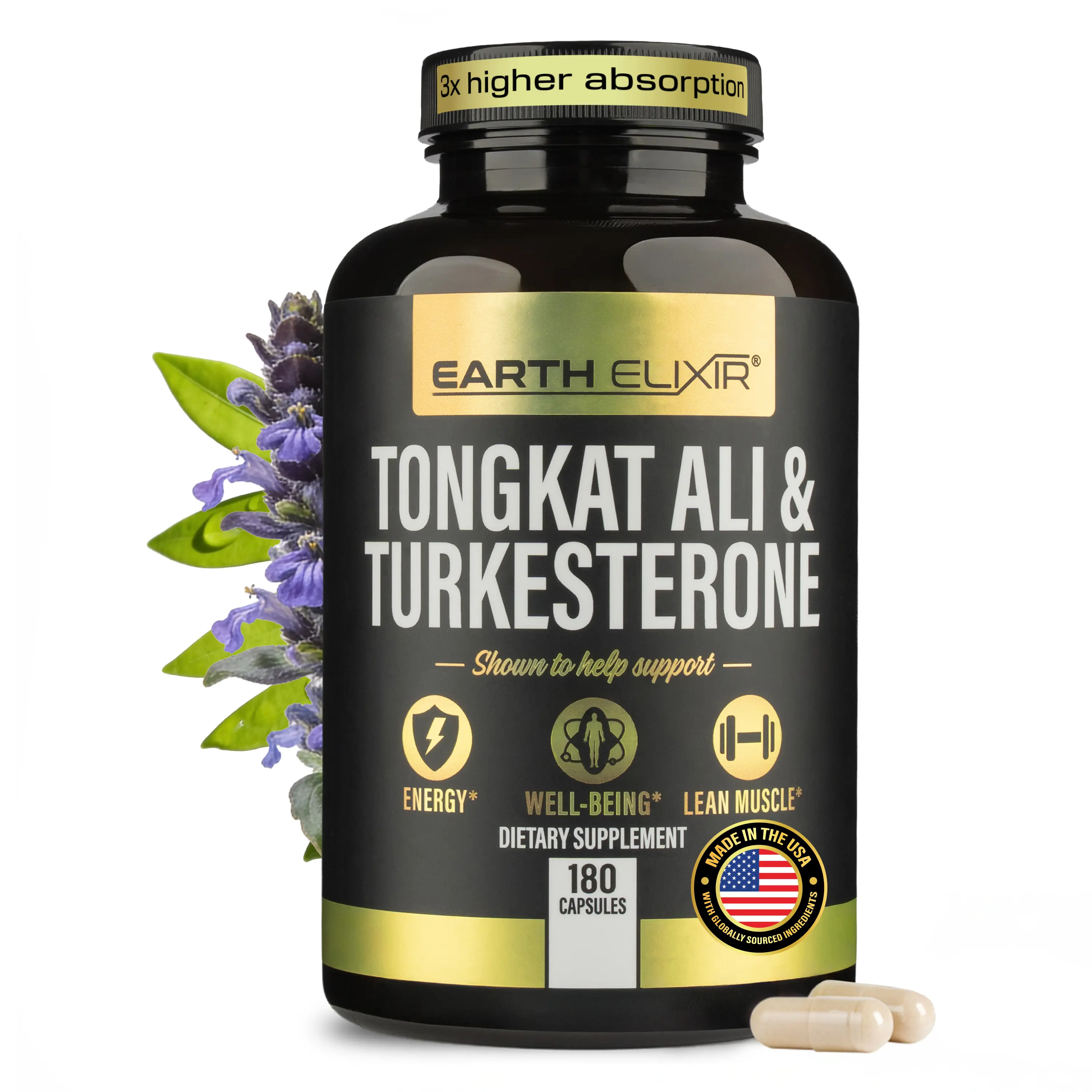 EARTH ELIXIR Tongkat Ali & Turkesterone Dietary Supplement with Energy Benefits and Support for Muscle Health
