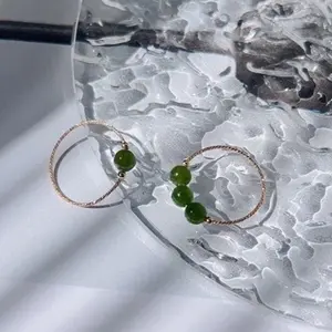 Green Jade Ring, Tiny Jade Beads Stackable Ring, Dainty Jade Ring, Thin Gold Band, Genuine Hetian Jade, Stackable Ring, Multi Stone Ring