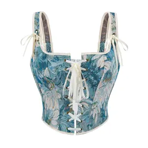 Corset Top Renaissance Costume: Womens Vintage Floral Ren Faire Corset Lace Up BustierBodice Aged 20-30 73028