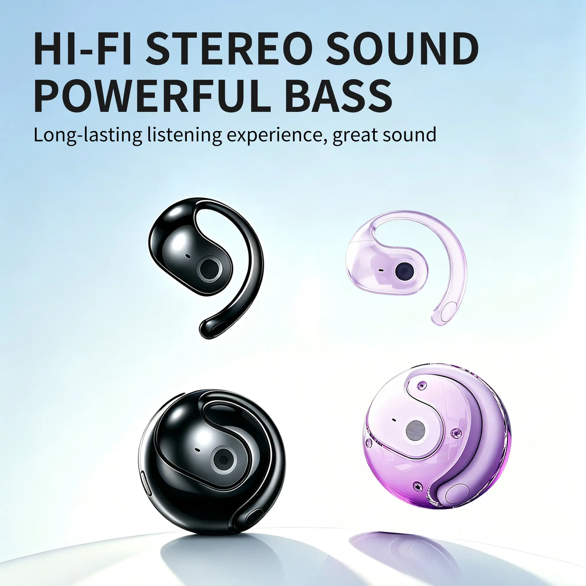 Open Ear Earbuds - Wireless Transparent Audio Headphones for Calls, Music, Compatible with Android Devices, with Convenient Charging, Cable