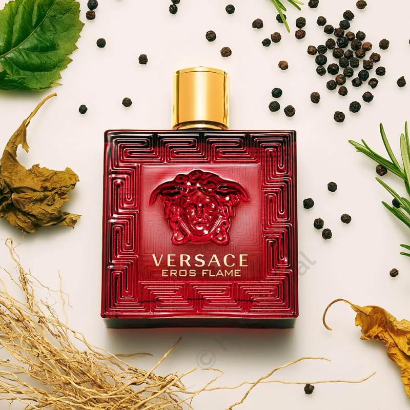 Versace Eros Flame Eau De Parfum for Men 3.4 oz & 1.7 oz Long Lasting Fragrance Musk Fresh and Spicy Woody Top Notes