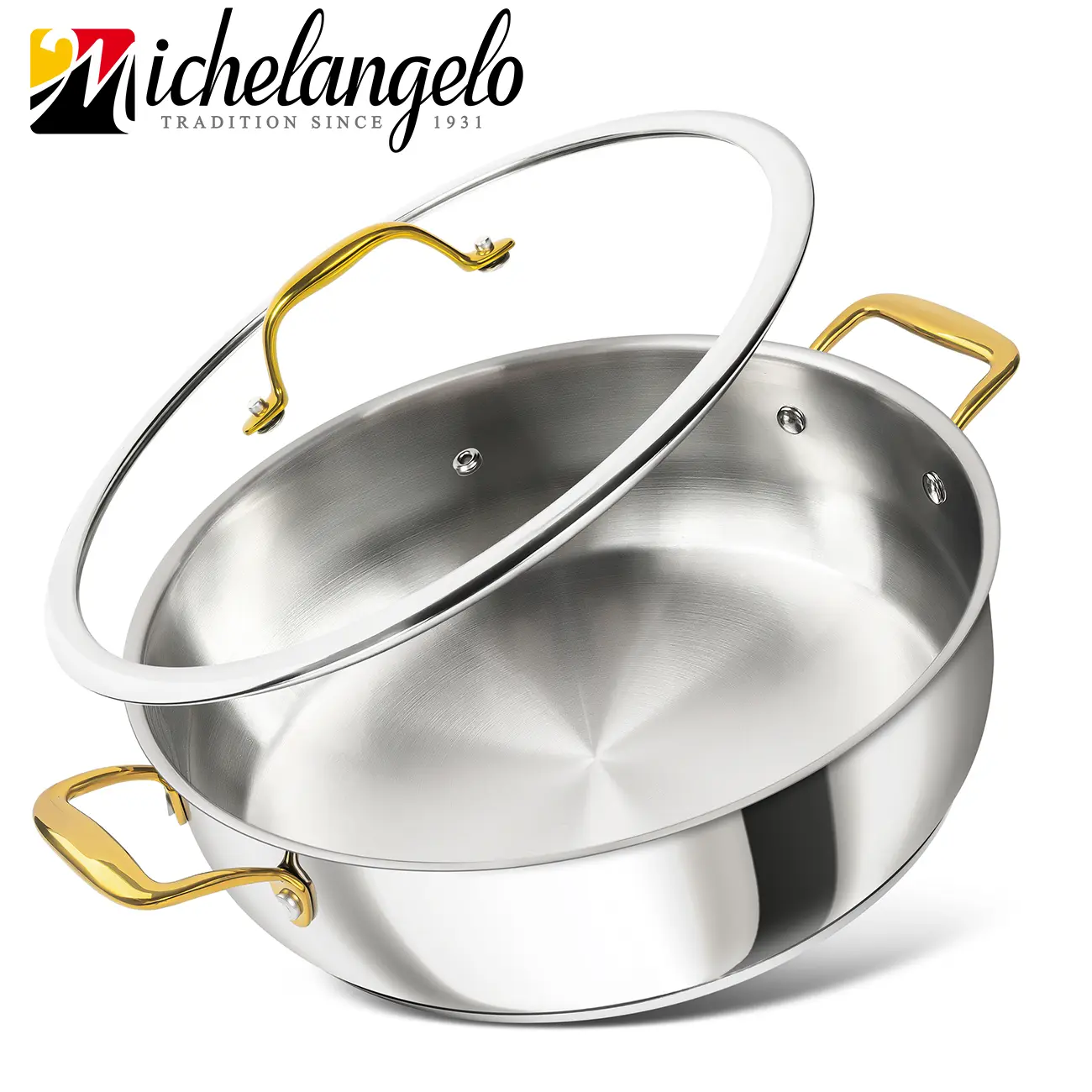 Michelangelo 7-Qt Stainless Steel Deep Saute Pan with Lid, for Family Meals & Entertaining Guests, Compatible with All Cooktops, Dishwasher & Oven Safe, Induction-Ready Cookware
