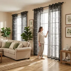 Curtain Club 4 Panels 52X90Inch Elegant Allover Embroidery Faux Linen Curtains Grommet Top Window Treatments For Home Textile & Interior Decoration Accessories Ft2988