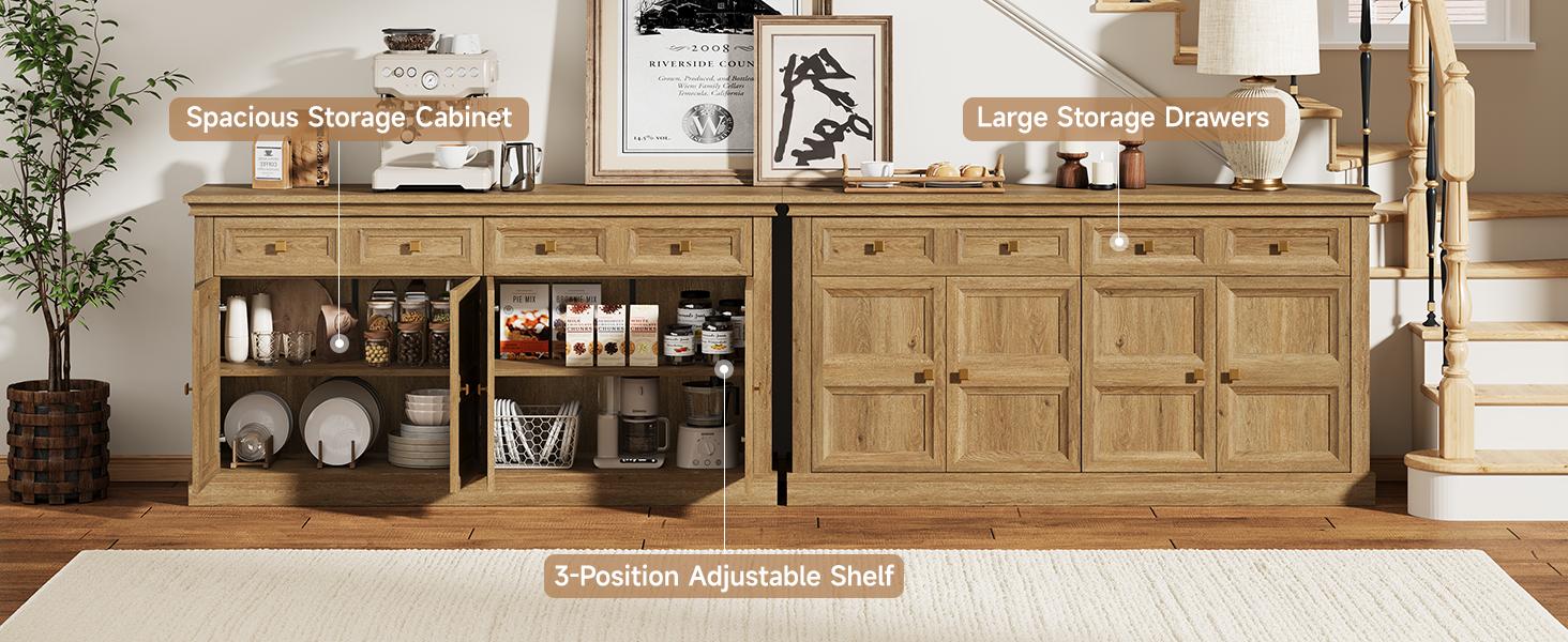 【SPOTLIGHT DAY】ONBRILL 63 Inch Buffet Cabinet with Storage Large Sideboard Credenza with Drawers 4 Doors Storage Sideboards Accent Kitchen Coffee Bar Cabinets for Living Room Entryway
