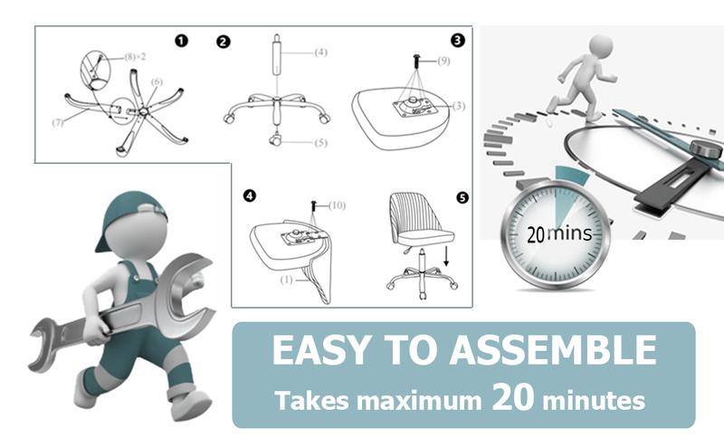 【Deal】SweetFurniture Cute Desk Chair Armless Modern Fabric Home Office Chair with Adjustable Swivel, 250 Pound Load Capacity, Durable Design