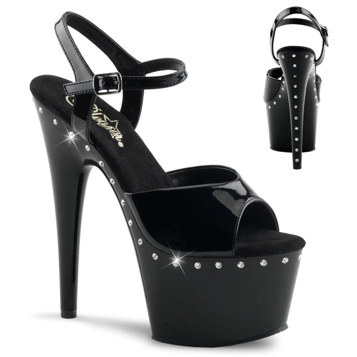 Pleaser Adore-709LS Women's Ankle Strap Heeled Sandals with 7" Stiletto Heel, Platform and Rhinestone Accent, Shoe