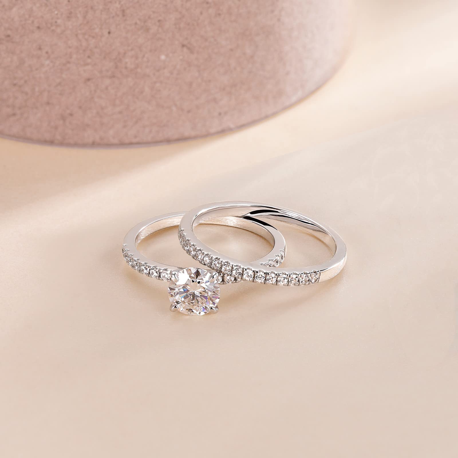 EAMTI 1.25CT 925 Sterling Silver Bridal Ring Sets Round Cubic Zirconia wedding bands for Women