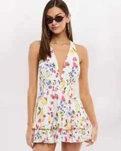 PLUNGE HALTER FRUIT DRESS, FRUIT COCKTAIL