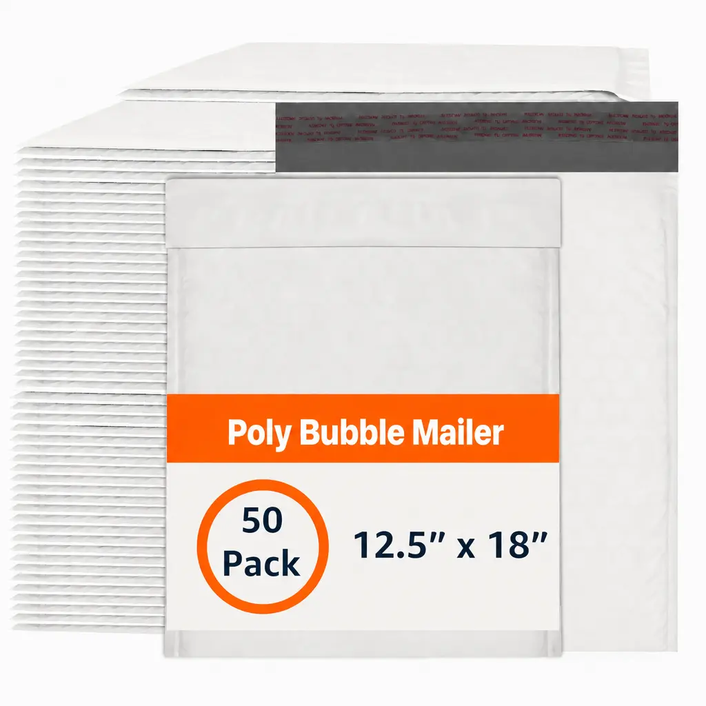 50 Pack Poly Bubble Mailers 12.5 x 18 Inch Bulk Shipping Bags White Self-Seal Waterproof Padded Envelopes with Bubble Wrap Protection Strong Self Adhesive Shipping Envelopes for Small Business Packaging Mailing Bags for Shipping