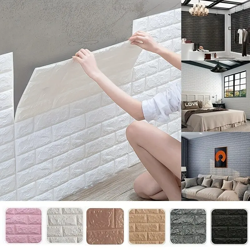 20/30/40 Pieces 3D Wall Tile Stickers, Brick Pattern Foam Self-Adhesive Waterproof Ceiling Tiles, Easy Peel & Clean, Free Cut, Kitchen Living Room Bathroom Corridor, Peel And Stick Panels For Interior Walls