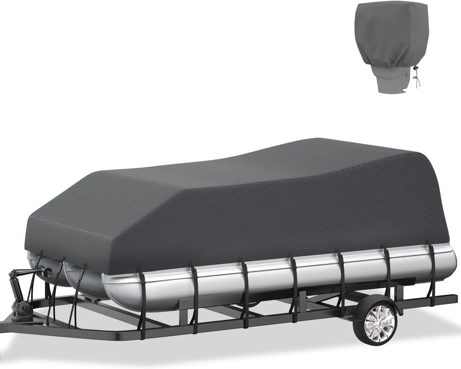 Pontoon Boat Cover with Motor Cover, 800D Solution-Dyed Heavy Duty Polyester Cover, UV Resistant Marine Grade Waterproof Covers