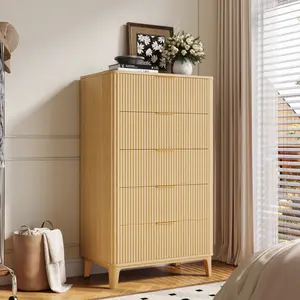 TOKSOM Home 5 Drawer Dresser for Bedroom Stylish Tall Dressers Storage Shelves Small Dresser for Closet Makeup Large-Capacity Storage Cabinet Can Hold Toys and Books,It is Available in Natural Wood Color or Walnut Wood Color