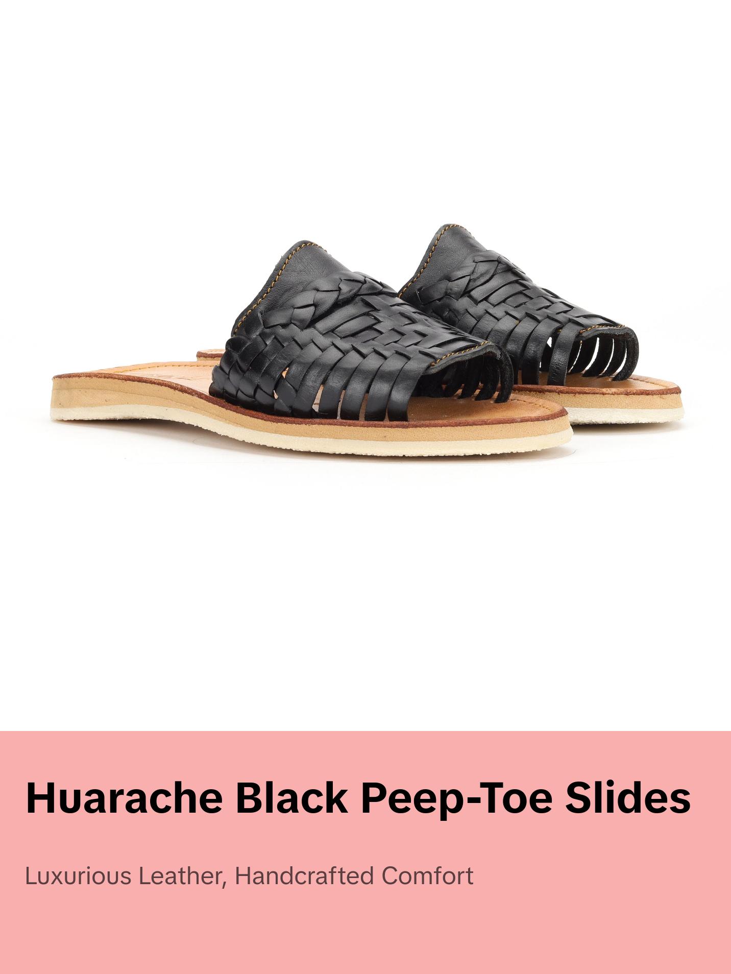 Huarache Peep-Toe Slides Black