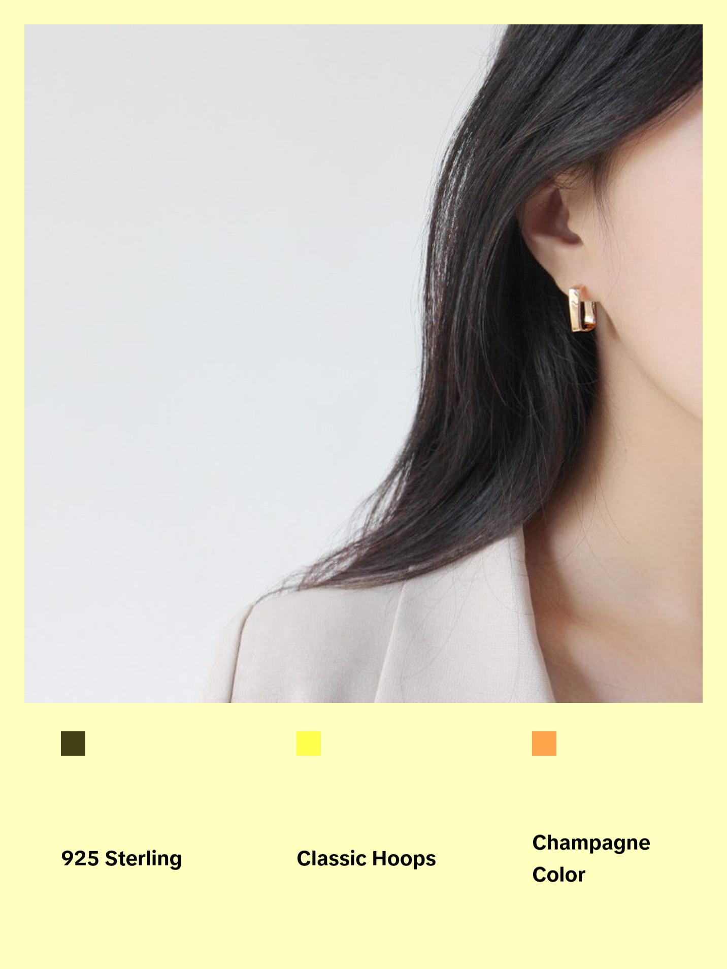 Classic Rectangle 925 Sterling Silver Hoop Earrings