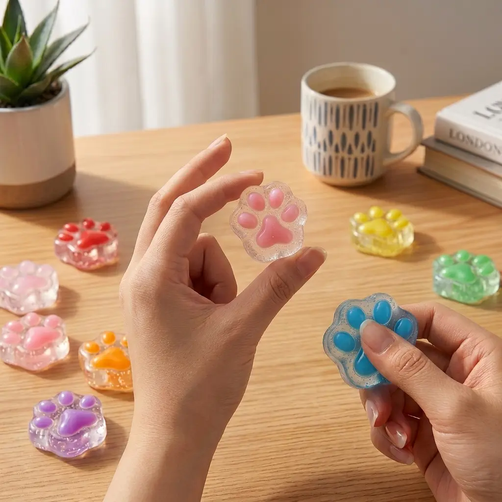 10Pcs Kawaii Soft Squeeze Cat Paw Fidget Toys Set - Unisex Soft Stretchy Squeeze Fidgets, Mini Desktop Stress Reliever, Bulk Mochi for Kids Party Favors & Desk Decor, Squishy Sensory Fidgets