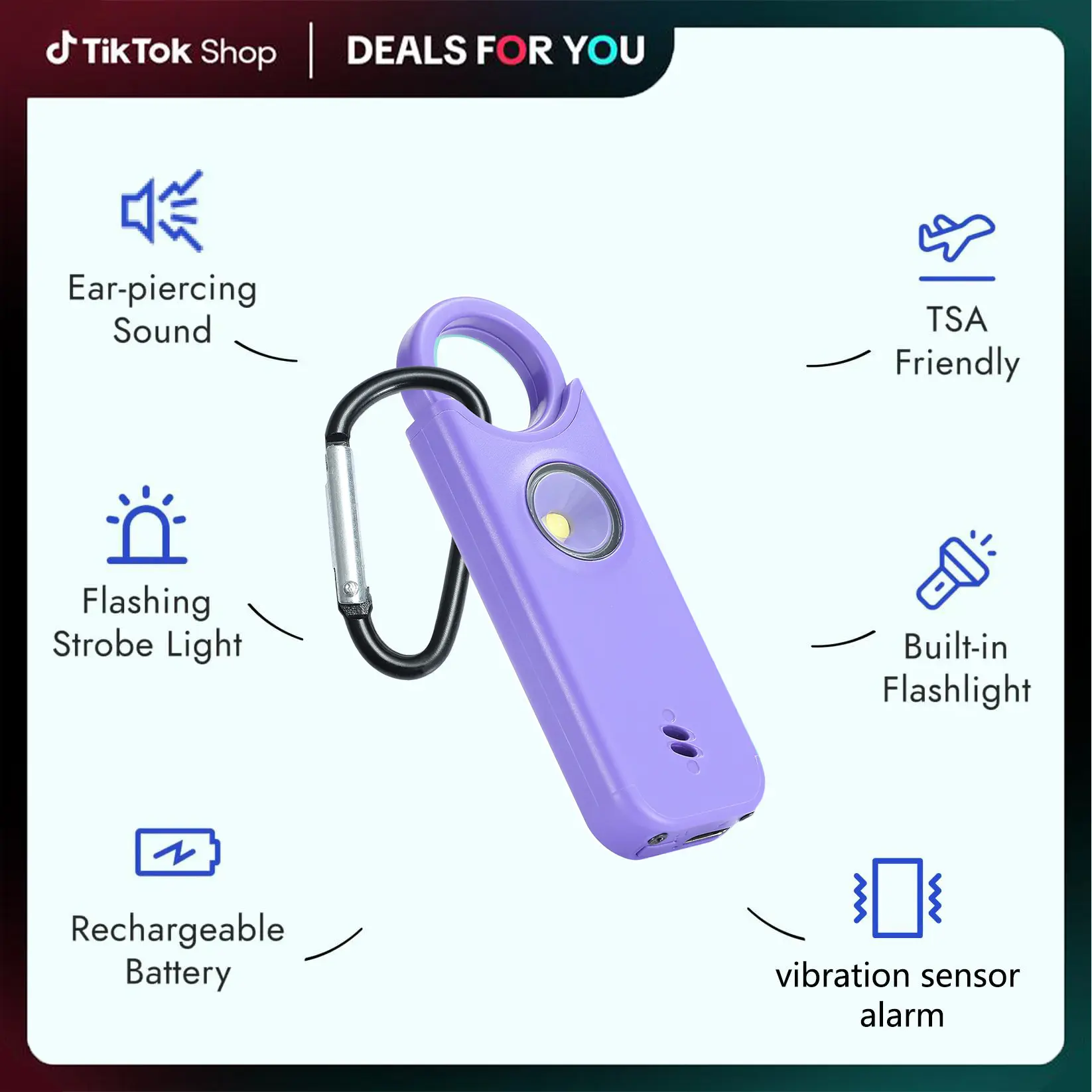 Women's 3-in-1 Compact Personal Safety Alarm Keychain - 135dB Emergency Siren, Strobe Light, USB-C Rechargeable, LED Flashlight, ABS Plastic, Portable Pink Anti-Collision (Black Friday Exclusive)