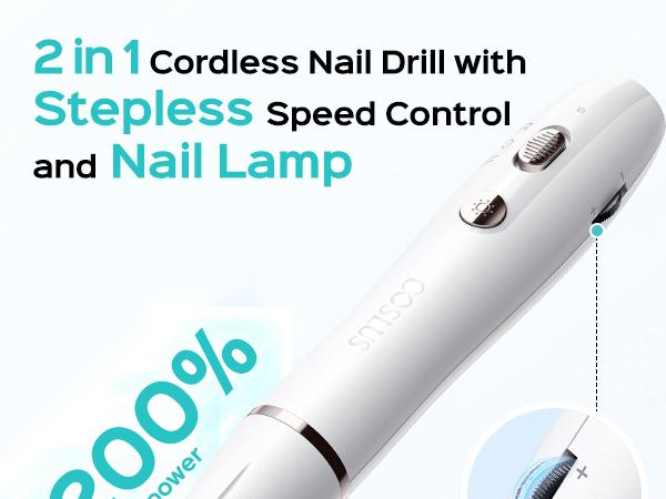 COSLUS C41 2-in-1 Cordless Nail Drill & Electric File: Portable Set with Nail Light & UV Lamp, Professional Manicure/Pedicure Tool for Acrylic, Gel, Dip Powder, Crystal Glue, White Tips - Includes Drill Bits & Sanding Belts, Lightweight Compact COSLUS C41 2-in-1 Cordless Nail Drill & Electric File: Portable Set with Nail Light & UV Lamp, Professional Manicure/Pedicure Tool for Acrylic, Gel, Dip Powder, Crystal Glue, White Tips - Includes Drill Bits & Sanding Belts, Lightweight Compact