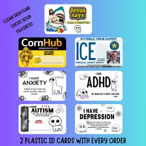 Novelty Id Plastic Card Set of 2 Choose Your Design