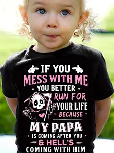 If You Mess With Me My Papa Is Coming After You Kids T-Shirt, Funny Grim Reaper Graphic Tee for Toddler Boys Girls, Papa's Girl/Boy Protective Outfit