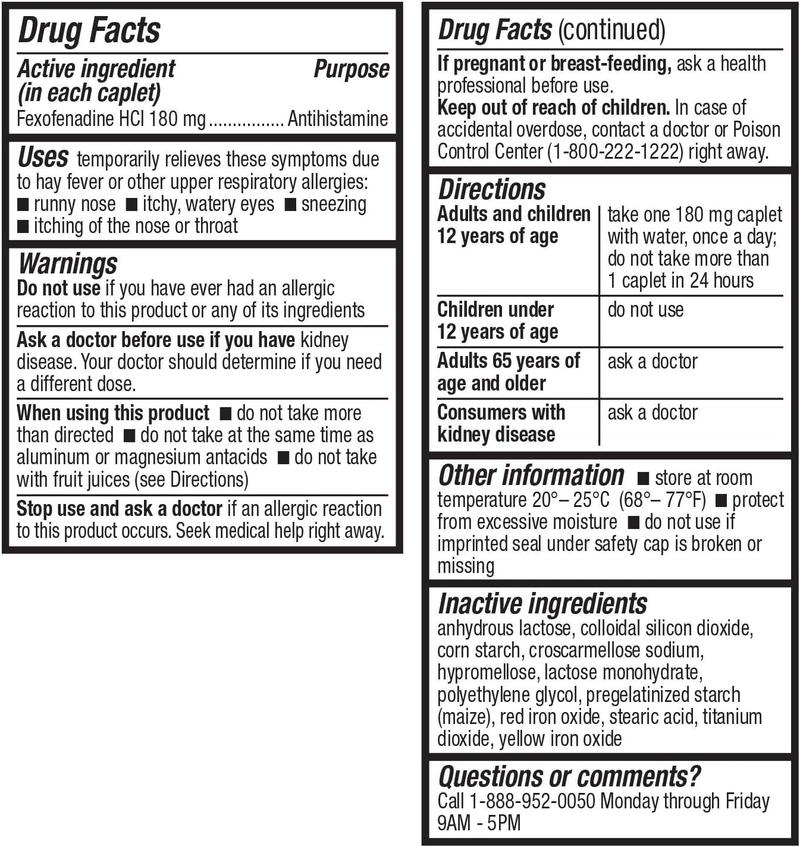 HealthA2Z Fexofenadine Hydrochloride 180mg, Antihistamine for Allergy Relief, 24-Hour Antihistamine for Allergy Relief