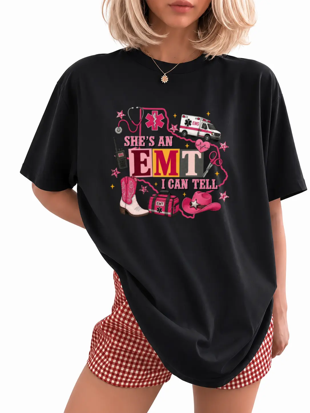 She's An EMT I Can Tell Shirt, Western EMT Wife Tee, Paramedic Firefighter Gift, Country Medical Spouse Shirt