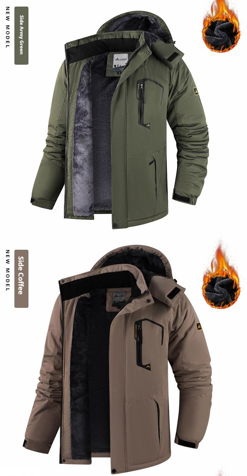 Men's Warm Fleece Outdoor Mountain Hooded Winter Jacket Windproof & Warm Fleece Lined Regular Fit Casual Long Sleeve Front Zipper Coat with Pockets Suitable for Autumn and Winter