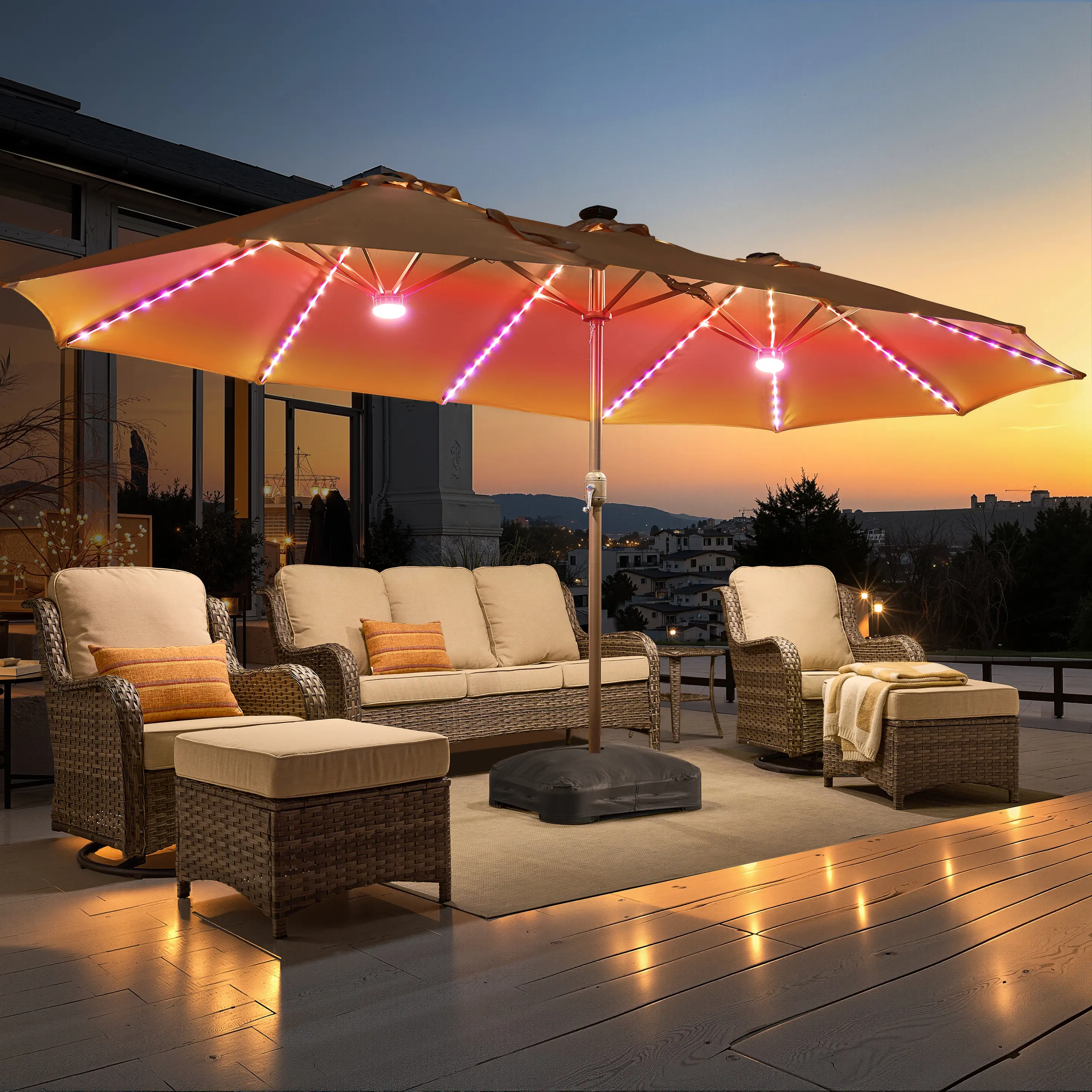 Khaki |  RGB Colored lights Umbrella & Base