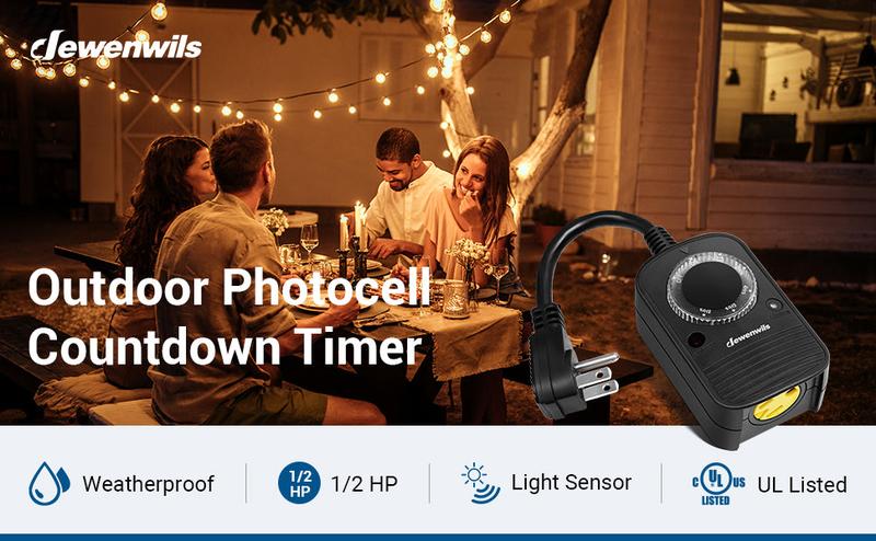 DEWENWILS Outdoor Timer, Dusk to Dawn Sensor Timer with Electrical Outlet (2 Pack)-HODT11A