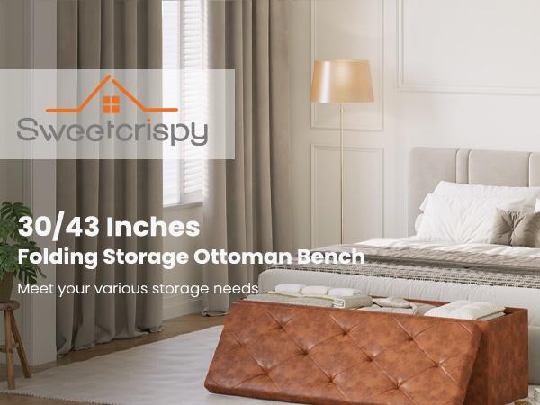 【Deal】Folding Storage Ottoman Bench, Foot Rest Stool with Padded Seat, Large Toy Box Storage Chest with Seatin, Holds up to 660 lb-Grey