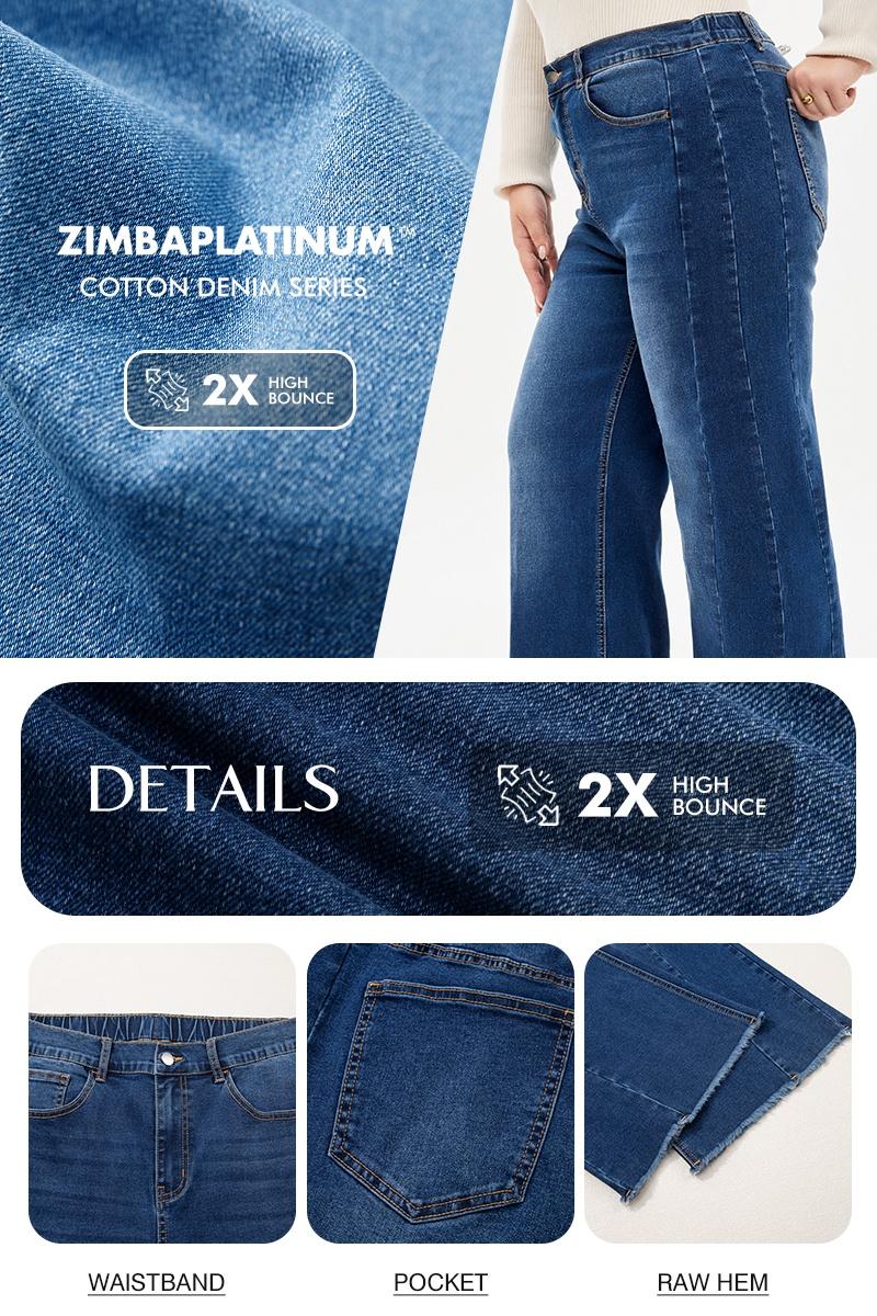 Eytino Women's Plus Size Wide Leg Jeans Elastic High Waist Stretchy Raw Hem Denim Pants with Pockets(1X-5X)