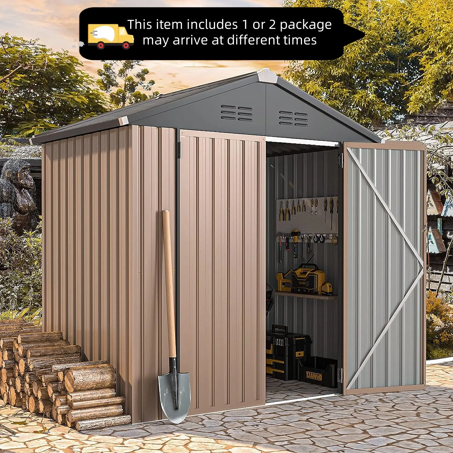 【1/2 Packages arrived at different times】YODOLLA Storage Shed, Metal Sheds & Outdoor Storage Clearance, Utility and Tool Garden Shed with Lockable Doors for Backyard, Patio, Outside Use