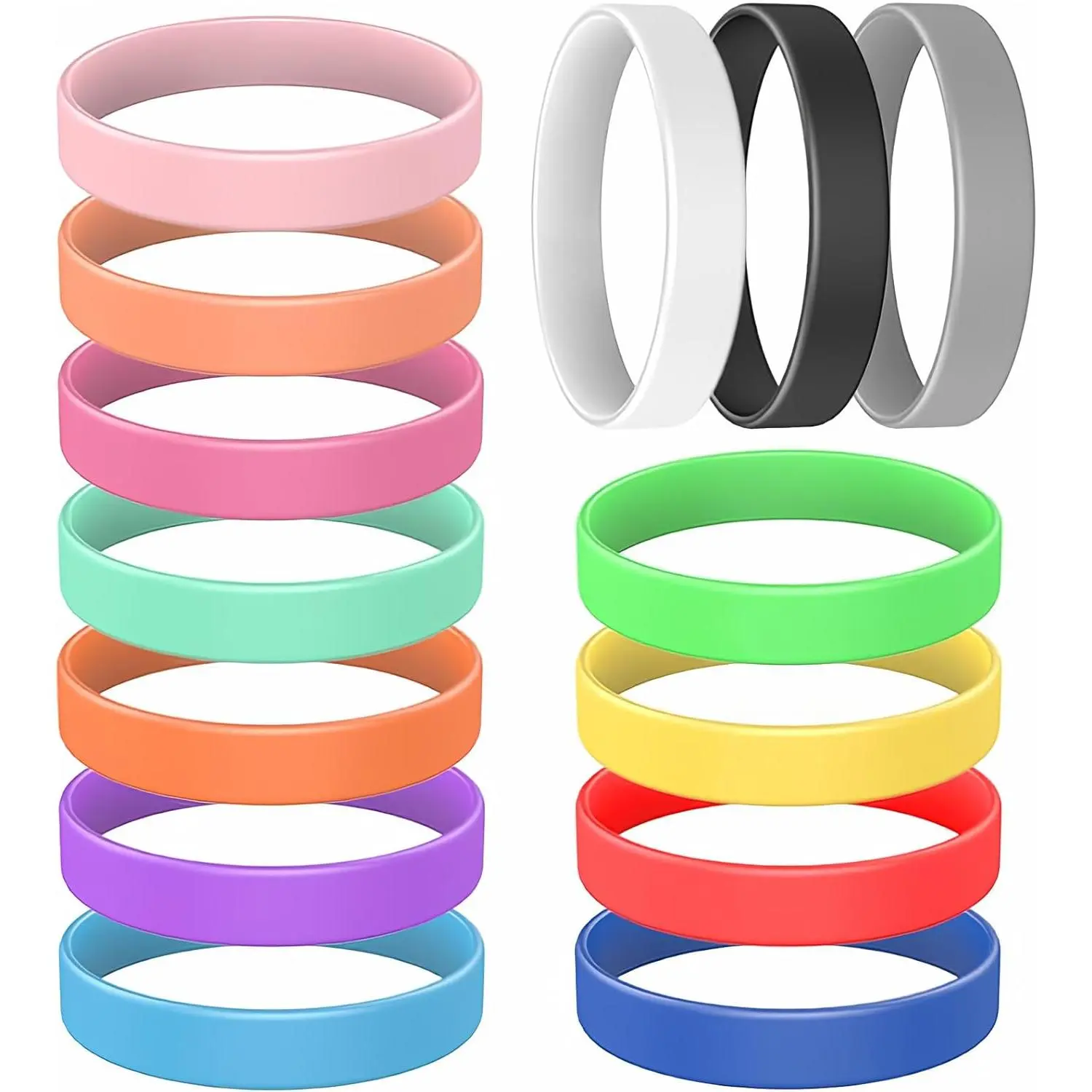 14 Pcs Rubber Bracelets, YalsFTY Silicone Bracelet Men Rubber Wristbands, 14 Color Mixed