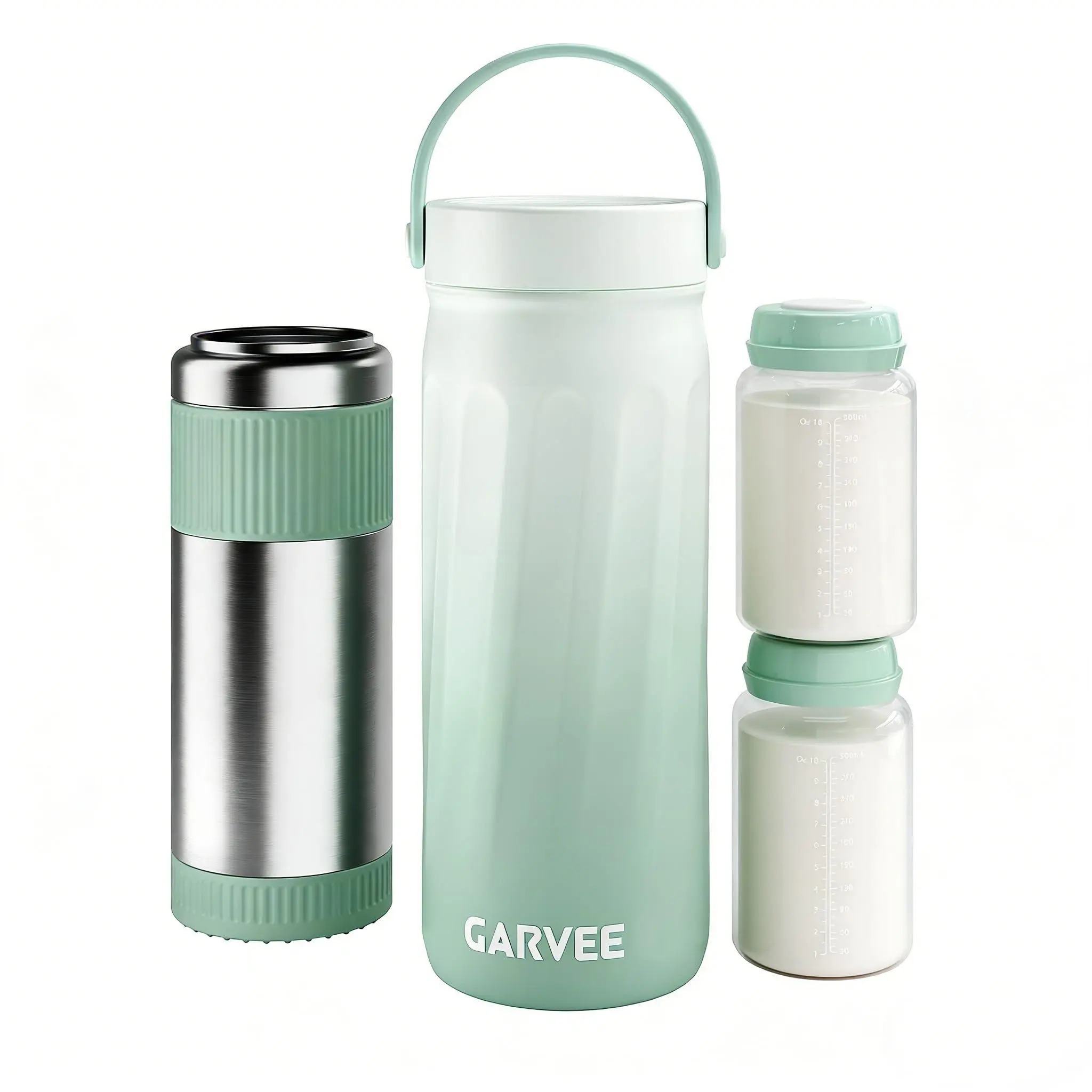Green Portable Breast Milk Cooler with 360° Total Cooling for 24H, Includes 2 x 10oz Baby Bottles, 316 Stainless Steel Breastmilk Chiller, BPA-Free Travel Cooler for Work & Outdoor, Flasks, Bottled