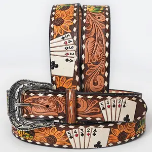 Beautifully Hand Tooled Hand Painted Genuine American Leather Belt Men and Women
