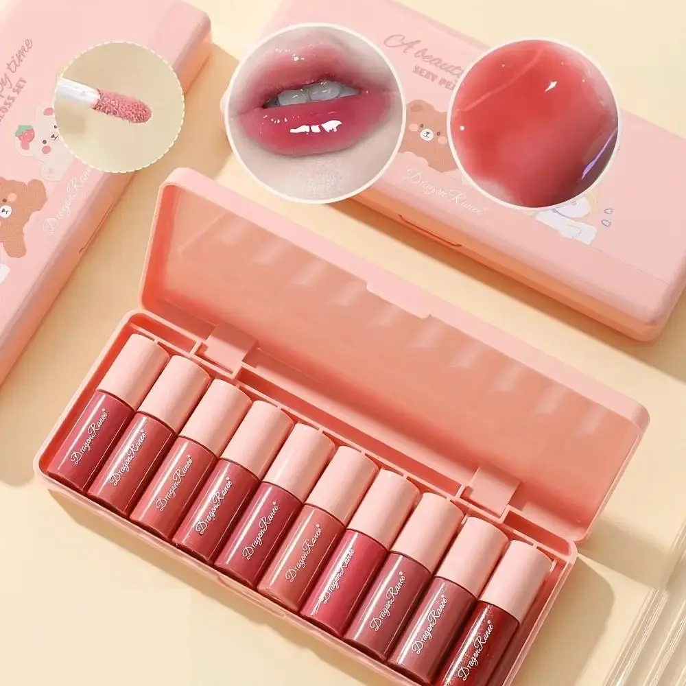 10 Color Mini Liquid Lipstick Set, Lipstick Palette, Korean Velvet Moisturizing Hydrating Lip Gloss, Glossy, Multifunctional Lip & Cheek Dye, Non-Sticky, High Pigment, Valentine Gift Makeup, Moisture