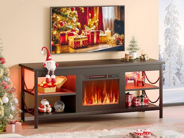 Pinmoco Electric Fireplace TV Stand for TVs up to 65", LED Entertainment Center with Open Storage Shelves for Living Room, Bedroom Pinmoco Electric Fireplace TV Stand for TVs up to 65", LED Entertainment Center with Open Storage Shelves for Living Room, Bedroom