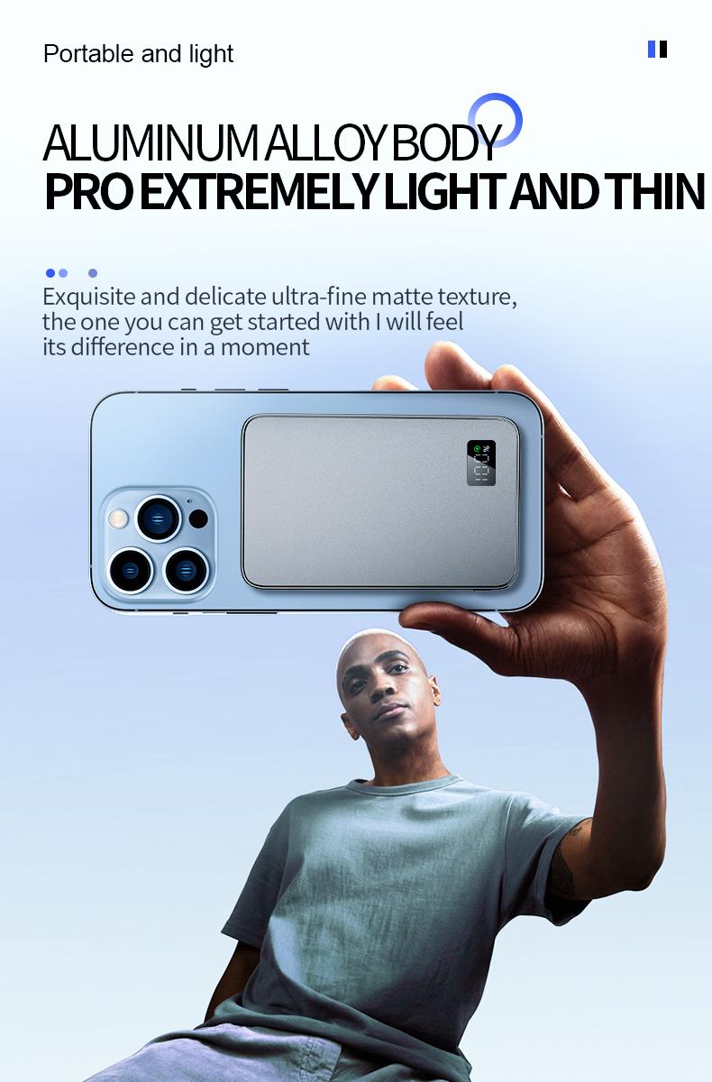 10000mAh/5000mAh Magnetic Wireless Charger Power Bank for iPhone 16/15/14/13/12, Compact, Fast Charging, Portable, Digital Display Chargeable